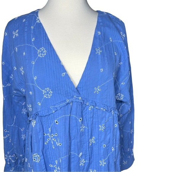 Zara NWOT Embroidered Mini Dress Size Medium Blue Babydoll Bohemian - Picture 3 of 8